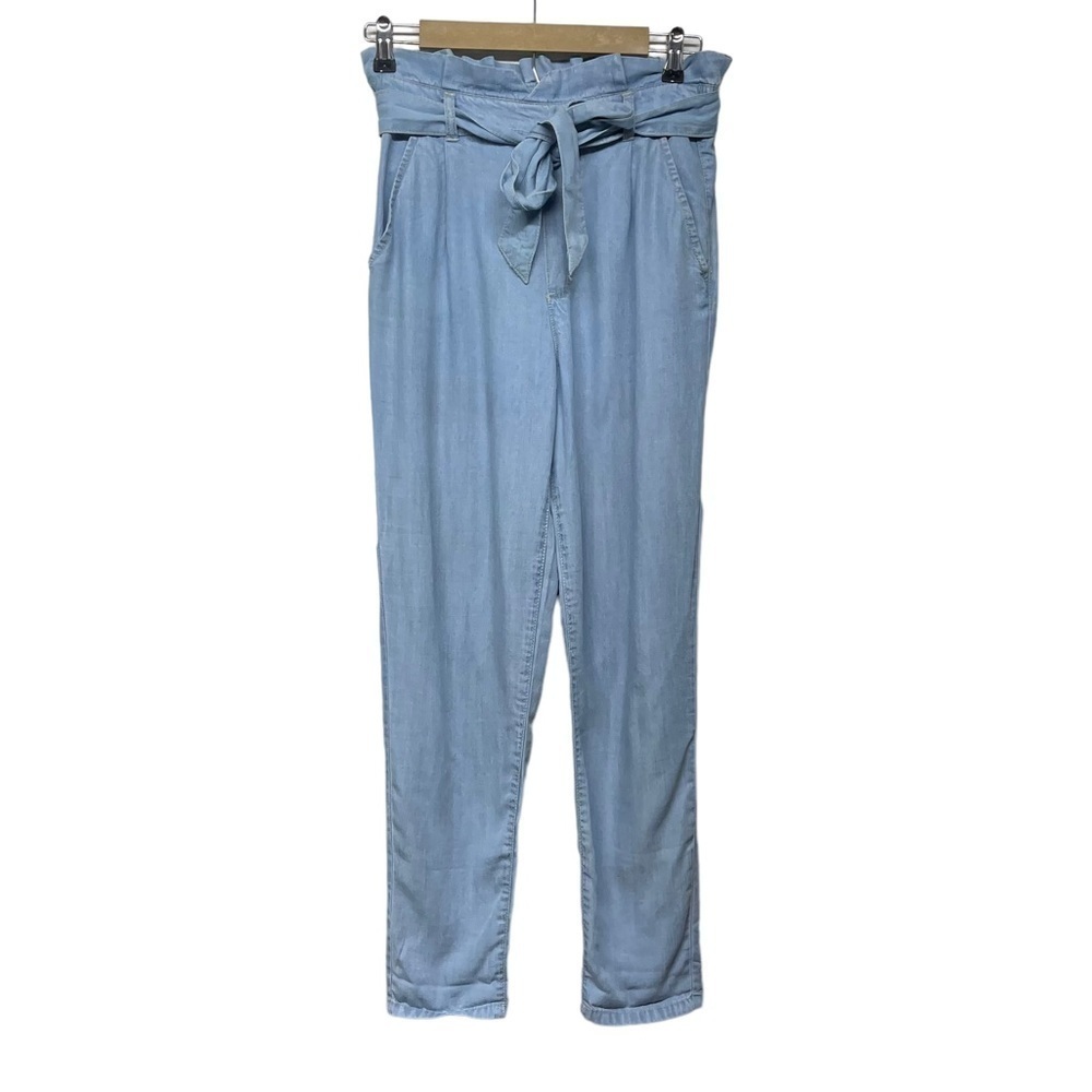 Garage Blue Chambray Waist Tie Pants Size Small Preppy Coastal Relaxed Boho